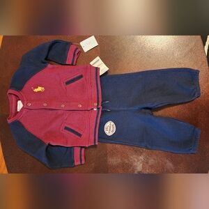 NWT Polo Ralph Lauren baby boys' fleece baseball jacket and jogger pants set 6m